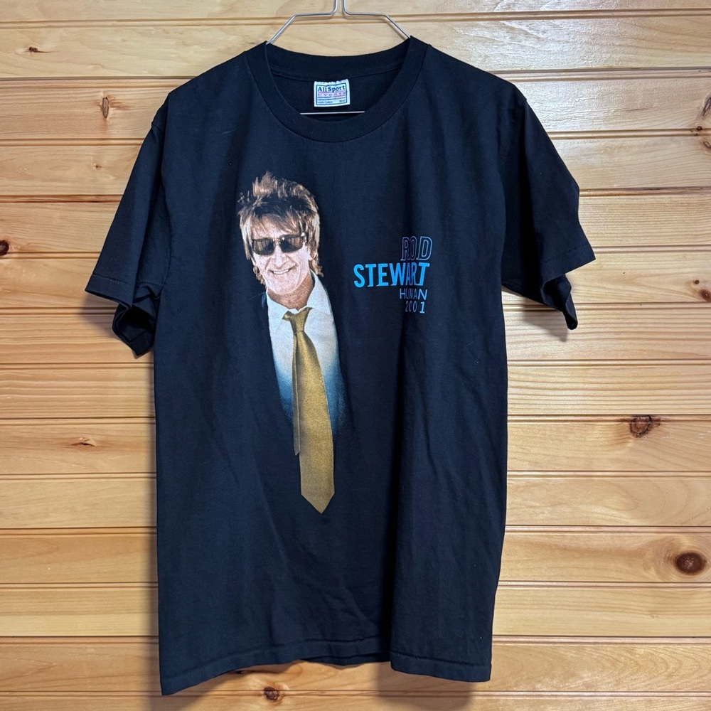 Black Rod Stewart Human 2001 Tour Graphic T-Shirt Medium